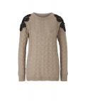 Pullover mit Spitze sand-schwarz