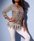 Pullover mit Spitze taupe