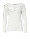 Pullover mit Spitze und Strass offwhite