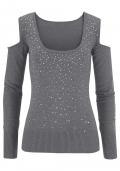 Pullover mit Strass grau