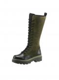 Rind-Velours-und-Nappaleder-Stiefel khaki-schwarz