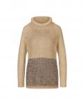 Rollkragen-Rippenstrickpullover camel-ecru-meliert