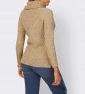 Rollkragen-Rippenstrickpullover camel-ecru-meliert