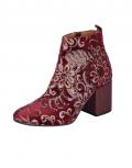 Samtstiefelette mit Pailletten bordeaux