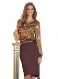 Satin-Bluse braun-bunt-gold