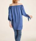 Satin-Carmenbluse blau