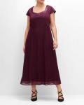 Satin-Chiffon-Abendkleid mit Pailletten aubergine