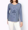 Shirt mit Spitze und Glitzerprint taubenblau