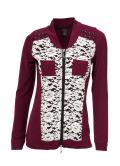 Strickjacke mit Spitze bordeaux-ecru