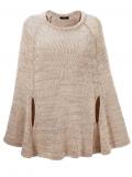 Strickponcho mit Lurex beige