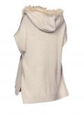 Strickponcho mit Webpelz beige