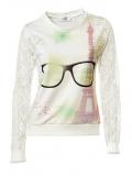 Sweatshirt mit Spitzenärmeln creme-bunt