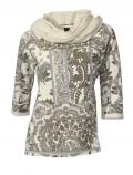 Sweatshirt mitSchal khaki-ecru