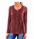 Twinset mit Spitze bordeaux