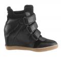 Velours-Glattleder-Boots schwarz