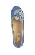 Veloursleder-Ballerina blau-beige