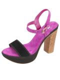 Veloursleder-Sandalette schwarz-pink