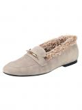 Veloursleder-Slipper mit Webpelz sand