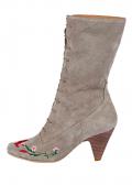 Veloursleder-Stiefelette mit Stickerei taupe