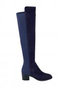 Veloursleder-Stretch-Overkneestiefel marine