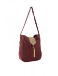 Veloursleder-Tasche mit Perlen bordeaux