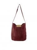 Veloursleder-Tasche mit Perlen bordeaux