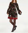 Volant-Druckkleid braun-rot-bunt