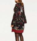 Volant-Druckkleid braun-rot-bunt