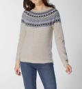 Wollpullover natur-blau-gemustert